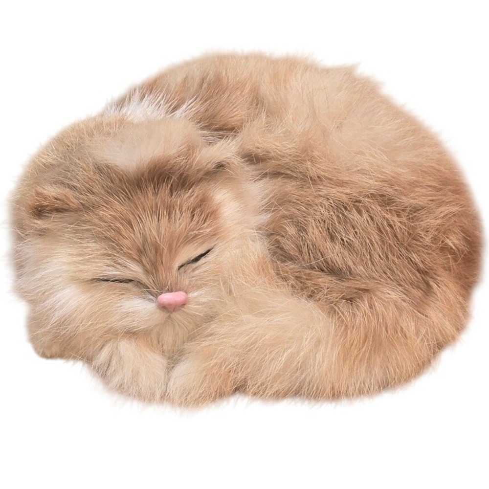 Realistic Lifelike Sleeping Cat Kitten Kitty Furry White & Buff Bicolor Soft 5"